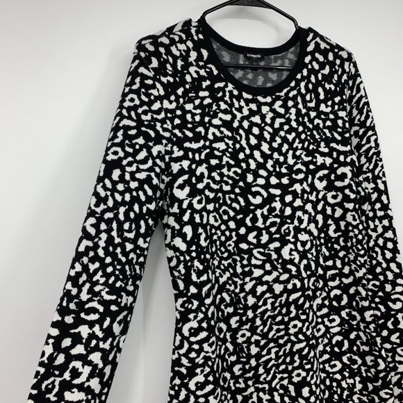 Express Dress Black White Animal Print Stretch Bodycon Midi - Picture 4 of 9
